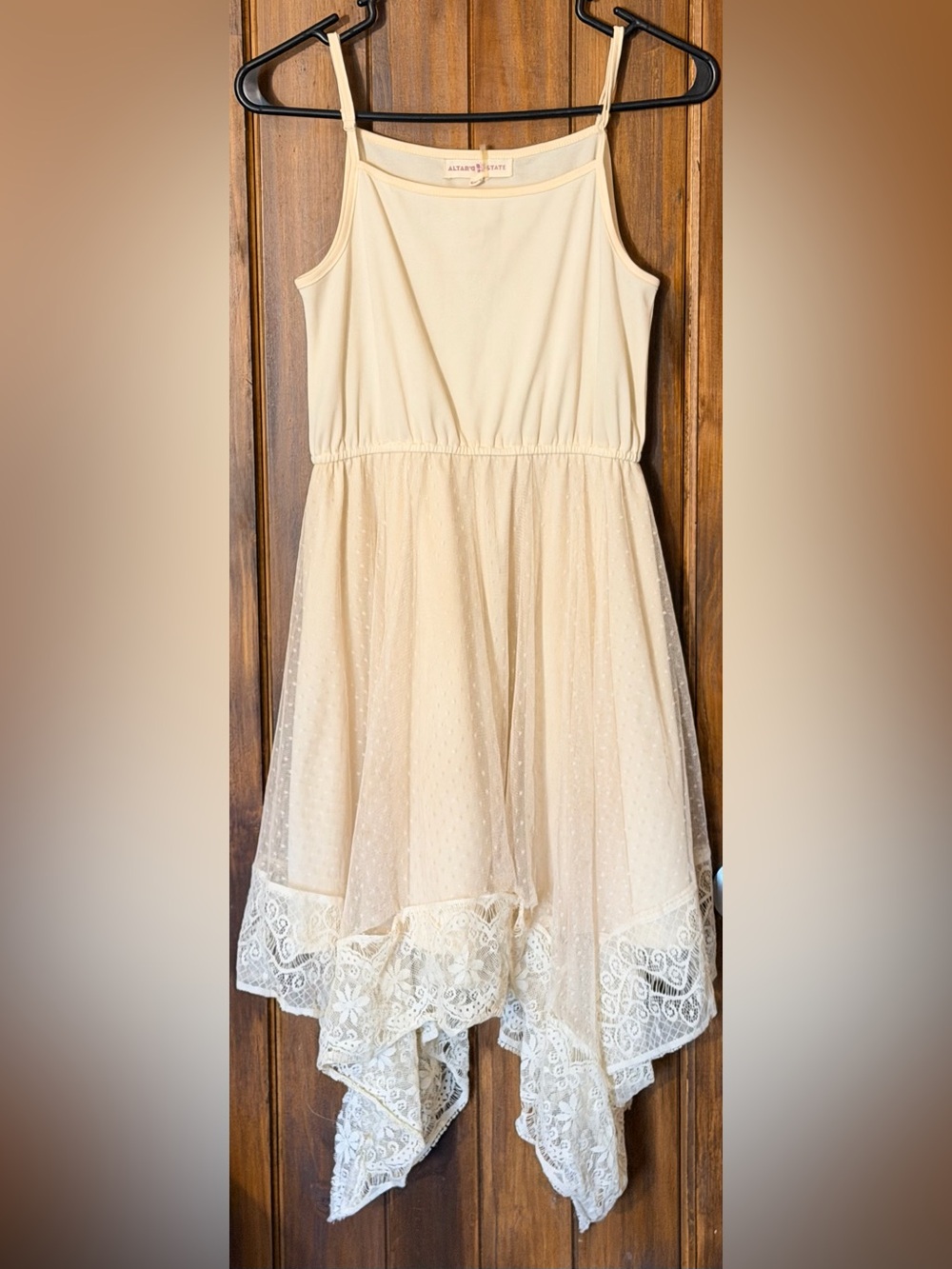 Altar'd State Cream Lace Handkerchief Hem Girls Dress